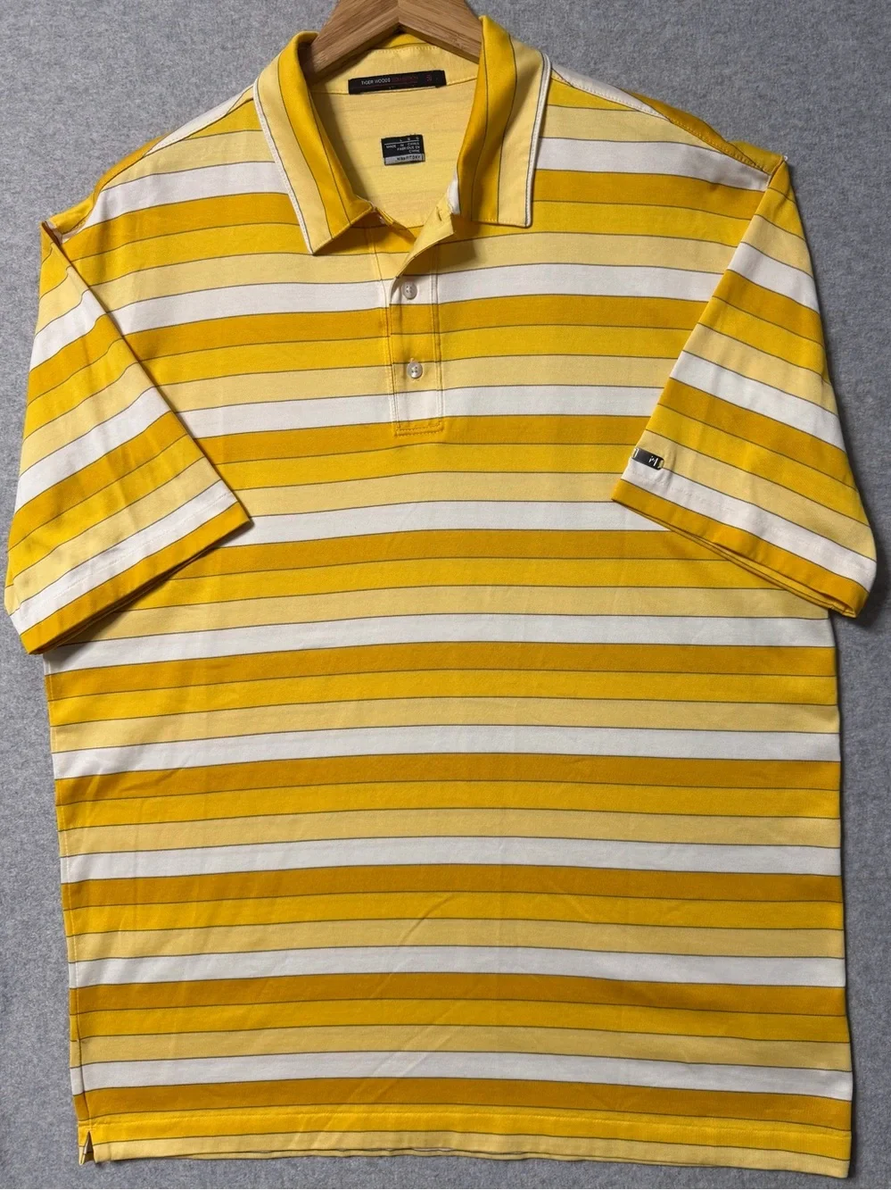 Tiger Woods Collection Nike Golf Men’s L Polo Shirt Yellow Striped NikeFIT Dry